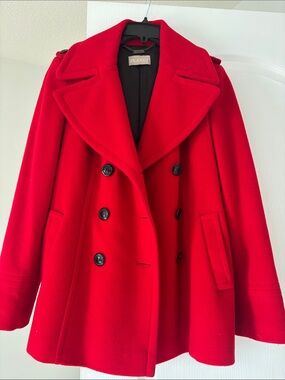 Planet Red Double-Breasted Wool Blend Pea Coat
